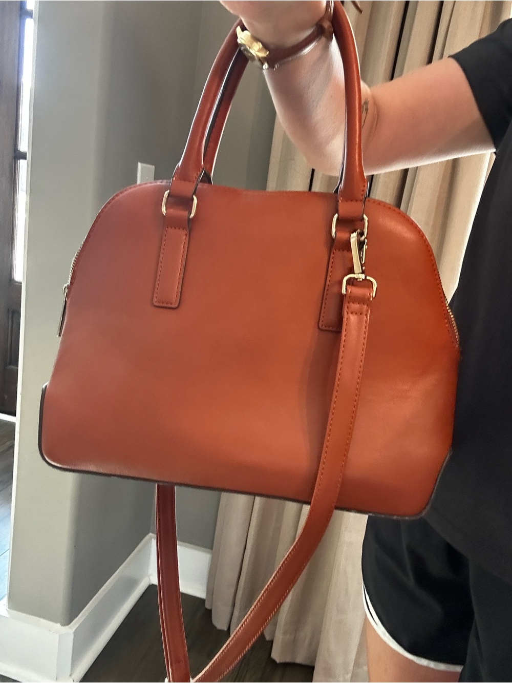 a new day Structured Tan Leather Satchel with Detachable Strap